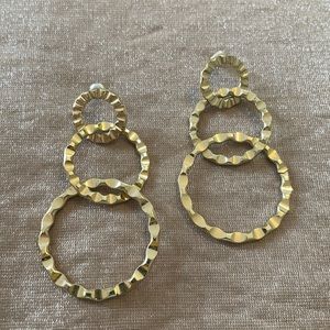 Three Circle Hammered Gold Earrings